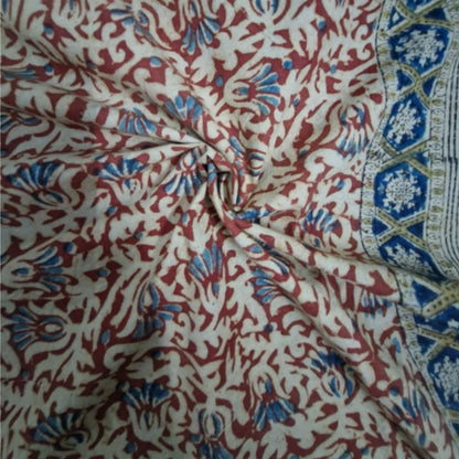 Kalamkari Block Printed Cotton Bedsheet with Floral and Traditional Motifs