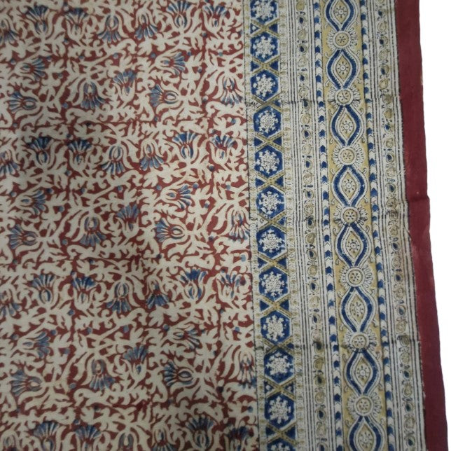 Kalamkari Block Printed Cotton Bedsheet with Floral and Traditional Motifs