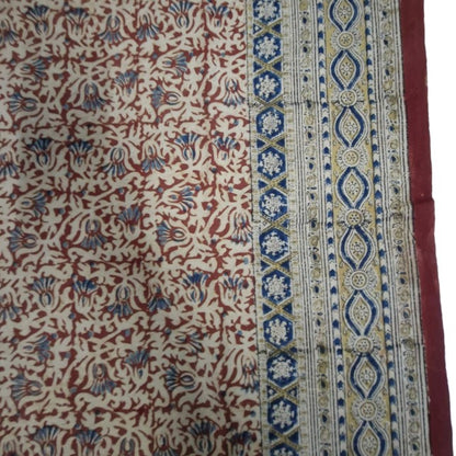 Kalamkari Block Printed Cotton Bedsheet with Floral and Traditional Motifs