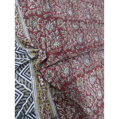 Kalamkari Block Printed Cotton Bedsheet with Floral and Traditional Motifs