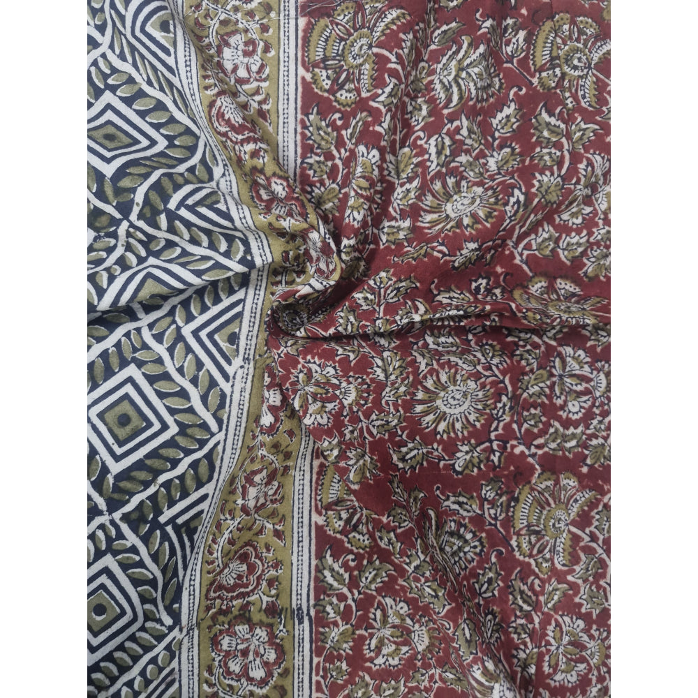 Kalamkari Block Printed Cotton Bedsheet with Floral and Traditional Motifs