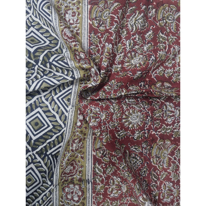 Kalamkari Block Printed Cotton Bedsheet with Floral and Traditional Motifs