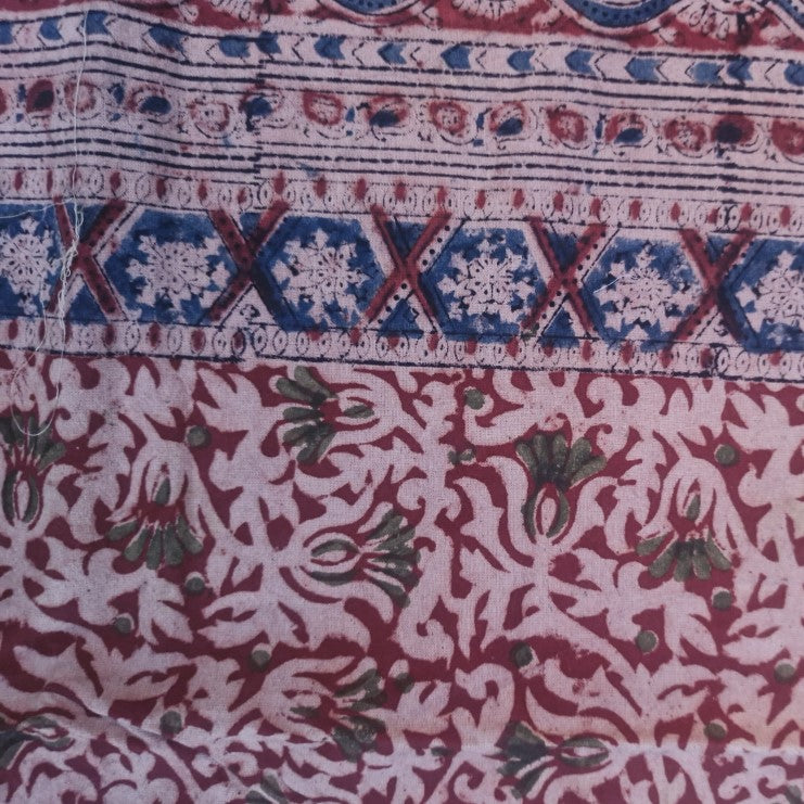 Kalamkari Block Printed Cotton Bedsheet with Floral and Traditional Motifs