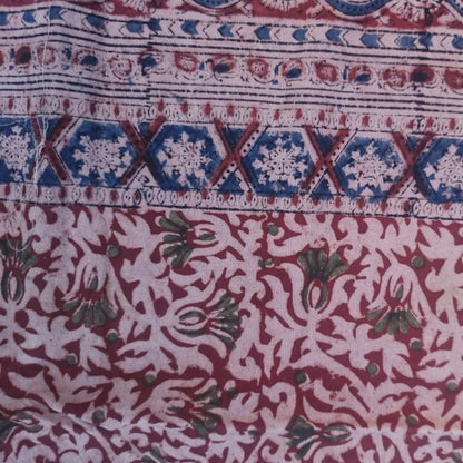 Kalamkari Block Printed Cotton Bedsheet with Floral and Traditional Motifs