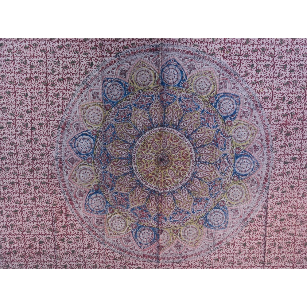 Kalamkari Block Printed Cotton Bedsheet with Floral and Traditional Motifs