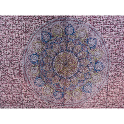 Kalamkari Block Printed Cotton Bedsheet with Floral and Traditional Motifs