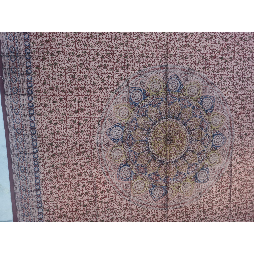 Kalamkari Block Printed Cotton Bedsheet with Floral and Traditional Motifs