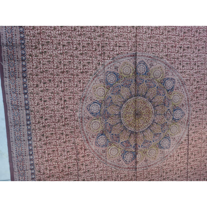 Kalamkari Block Printed Cotton Bedsheet with Floral and Traditional Motifs