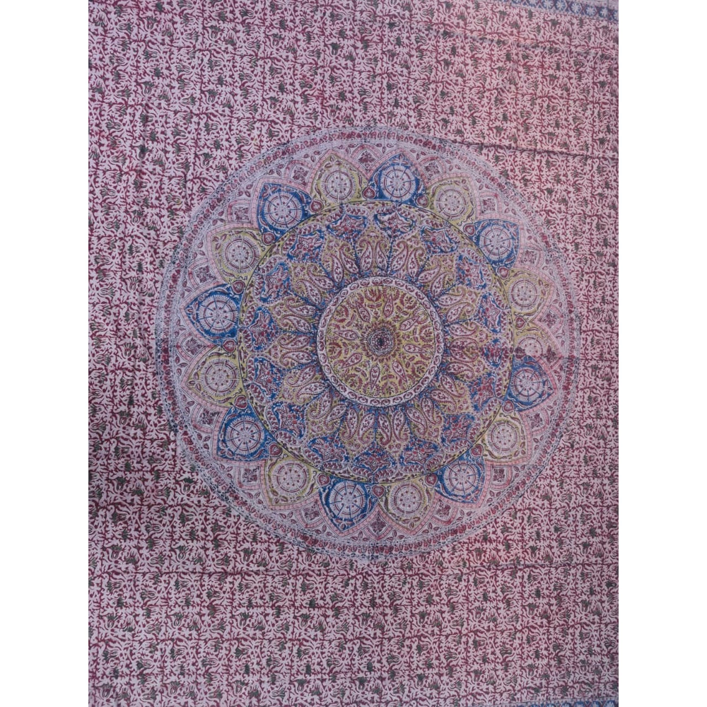 Kalamkari Block Printed Cotton Bedsheet with Floral and Traditional Motifs