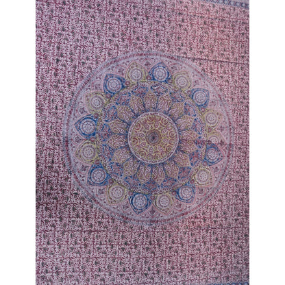 Kalamkari Block Printed Cotton Bedsheet with Floral and Traditional Motifs