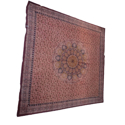 Kalamkari Block Printed Cotton Bedsheet with Floral and Traditional Motifs