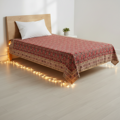 Kalamkari Haathi Red - Single Bed Bedsheet (60x90 Inches)
