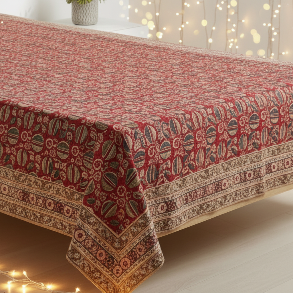 Kalamkari Haathi Red - Single Bed Bedsheet (60x90 Inches)