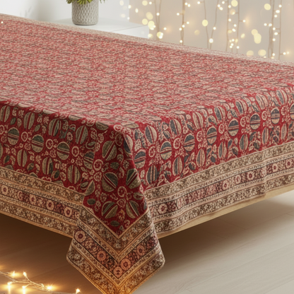 Kalamkari Haathi Red - Single Bed Bedsheet (60x90 Inches)