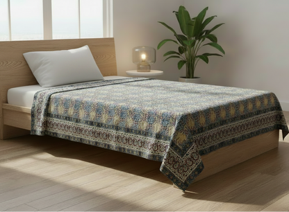 Kalamkari Blue Color - Single Bed Bedsheet (60x90 Inches)