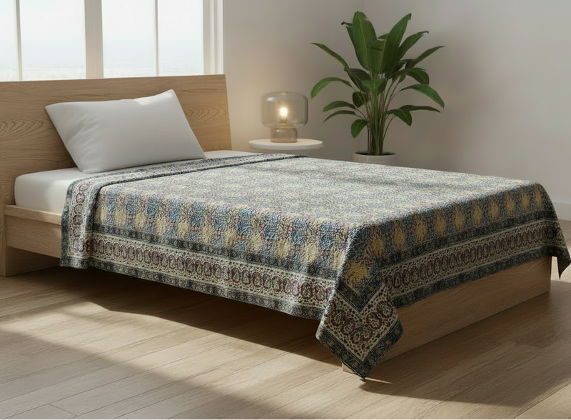 Kalamkari Blue Color - Single Bed Bedsheet (60x90 Inches)