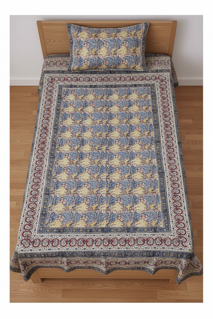 Kalamkari Blue Color - Single Bed Bedsheet (60x90 Inches)