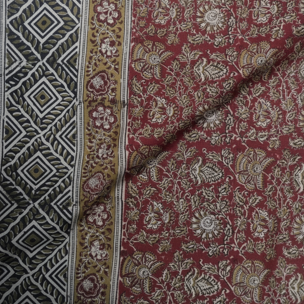Kalamkari Red Color - Single Bed Bedsheet (60x90 Inches)