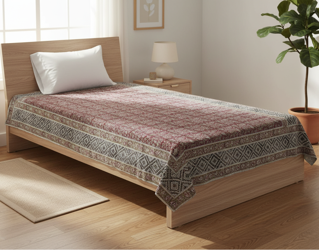 Kalamkari Red Color - Single Bed Bedsheet (60x90 Inches)