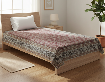 Kalamkari Red Color - Single Bed Bedsheet (60x90 Inches)
