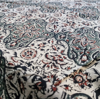 Kalamkari Block Printed Cotton Bedsheet with Floral and Traditional Motifs