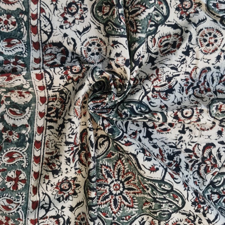 Kalamkari Block Printed Cotton Bedsheet with Floral and Traditional Motifs