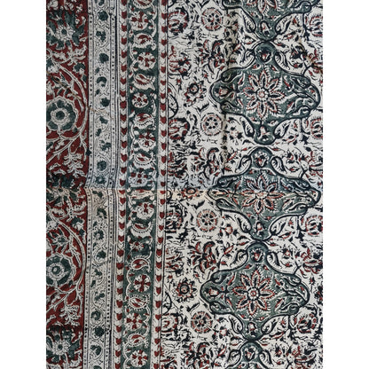 Kalamkari Block Printed Cotton Bedsheet with Floral and Traditional Motifs