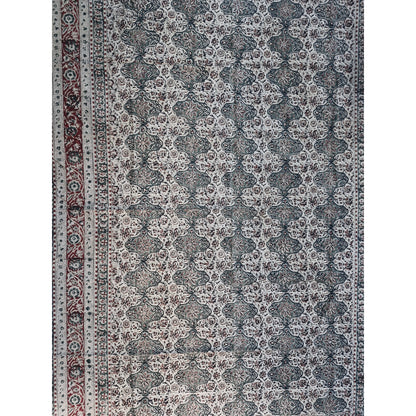 Kalamkari Block Printed Cotton Bedsheet with Floral and Traditional Motifs