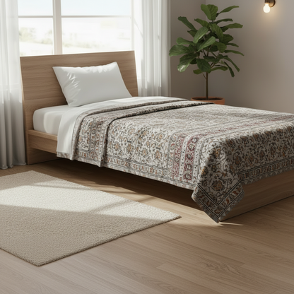 Kalamkari Grey Color - Single Bed Bedsheet (60x90 Inches)