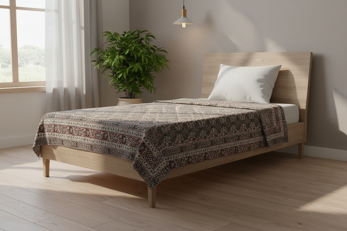 Kalamkari Grey Color - Single Bed Bedsheet (60x90 Inches)