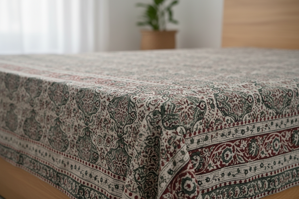Kalamkari Grey Color - Single Bed Bedsheet (60x90 Inches)