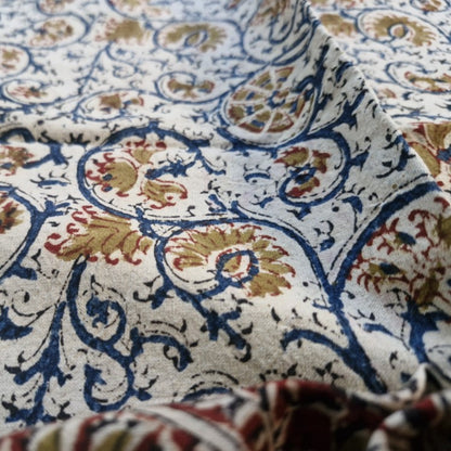 Kalamkari White and Yellow Color - Single Bed Bedsheet (60x90 Inches)