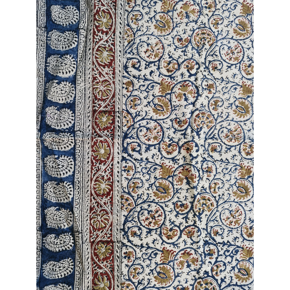 Kalamkari White and Yellow Color - Single Bed Bedsheet (60x90 Inches)