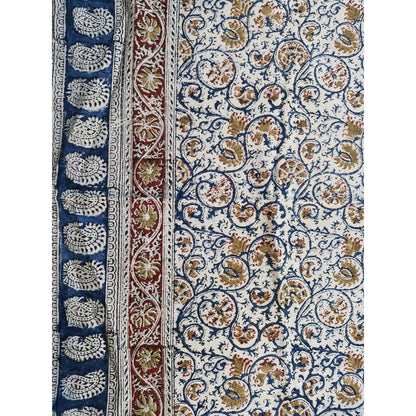 Kalamkari White and Yellow Color - Single Bed Bedsheet (60x90 Inches)