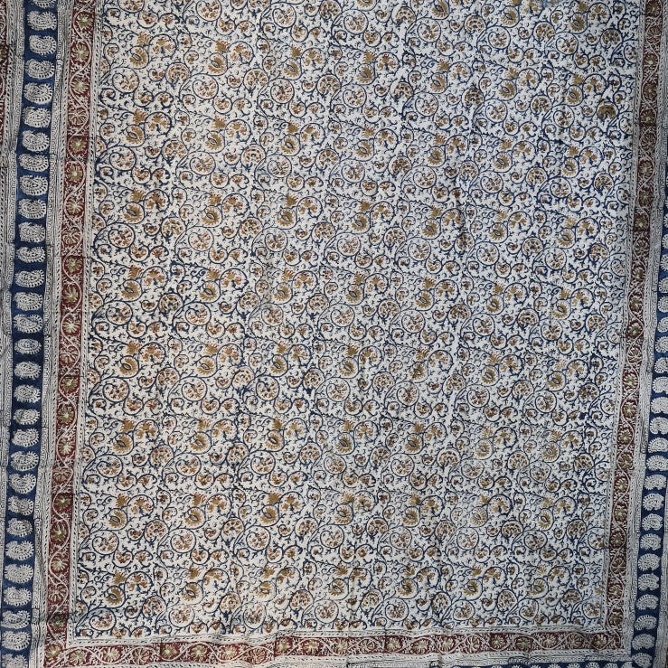 Kalamkari White and Yellow Color - Single Bed Bedsheet (60x90 Inches)