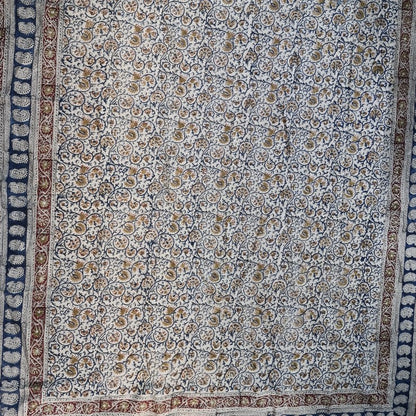 Kalamkari White and Yellow Color - Single Bed Bedsheet (60x90 Inches)