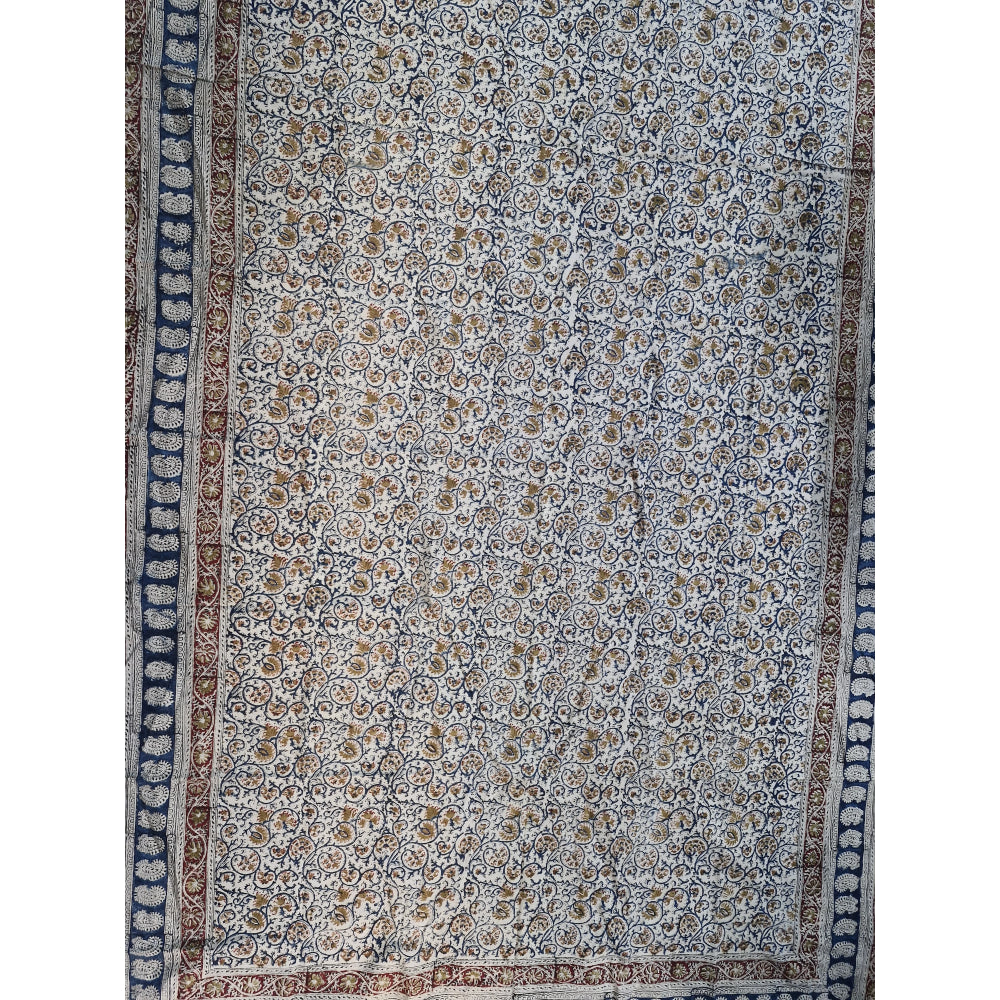 Kalamkari White and Yellow Color - Single Bed Bedsheet (60x90 Inches)
