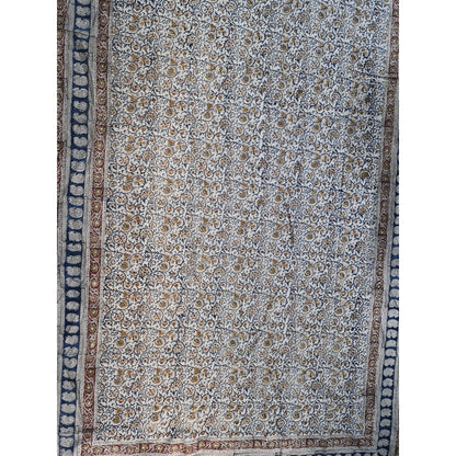 Kalamkari White and Yellow Color - Single Bed Bedsheet (60x90 Inches)