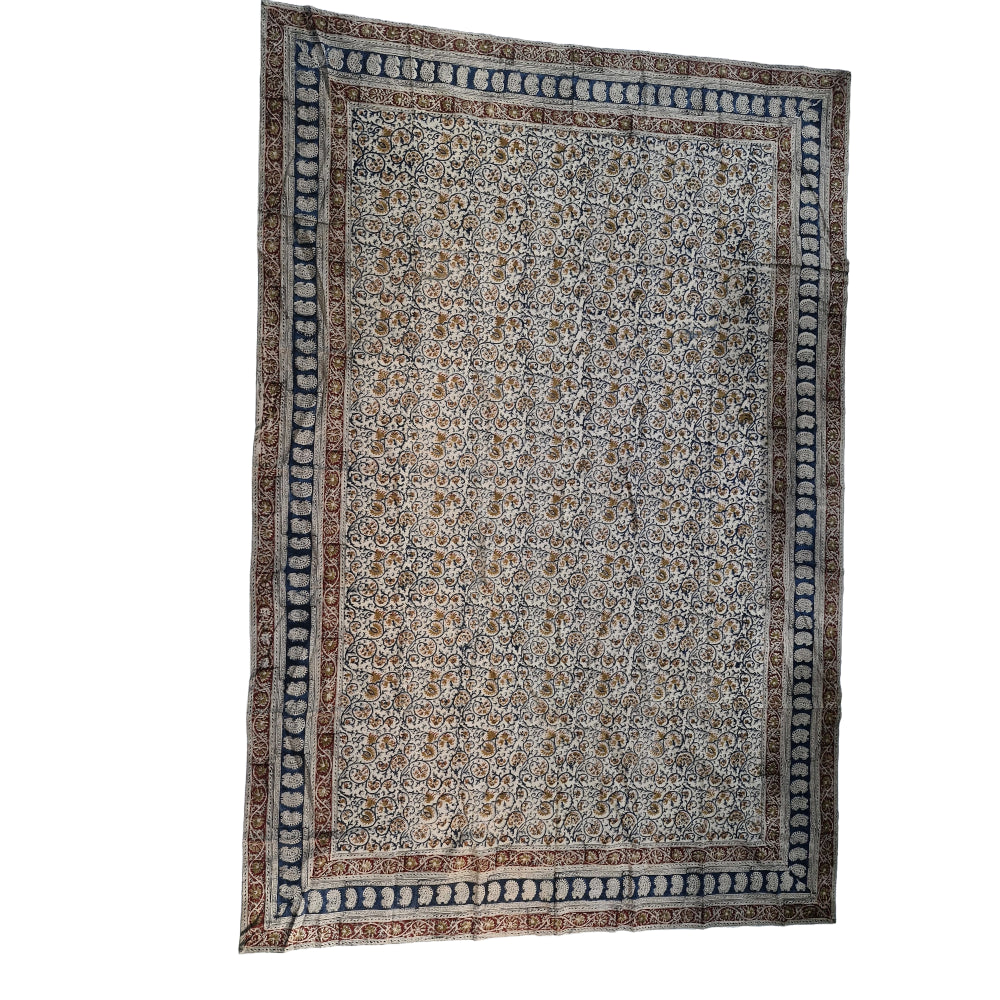 Kalamkari White and Yellow Color - Single Bed Bedsheet (60x90 Inches)