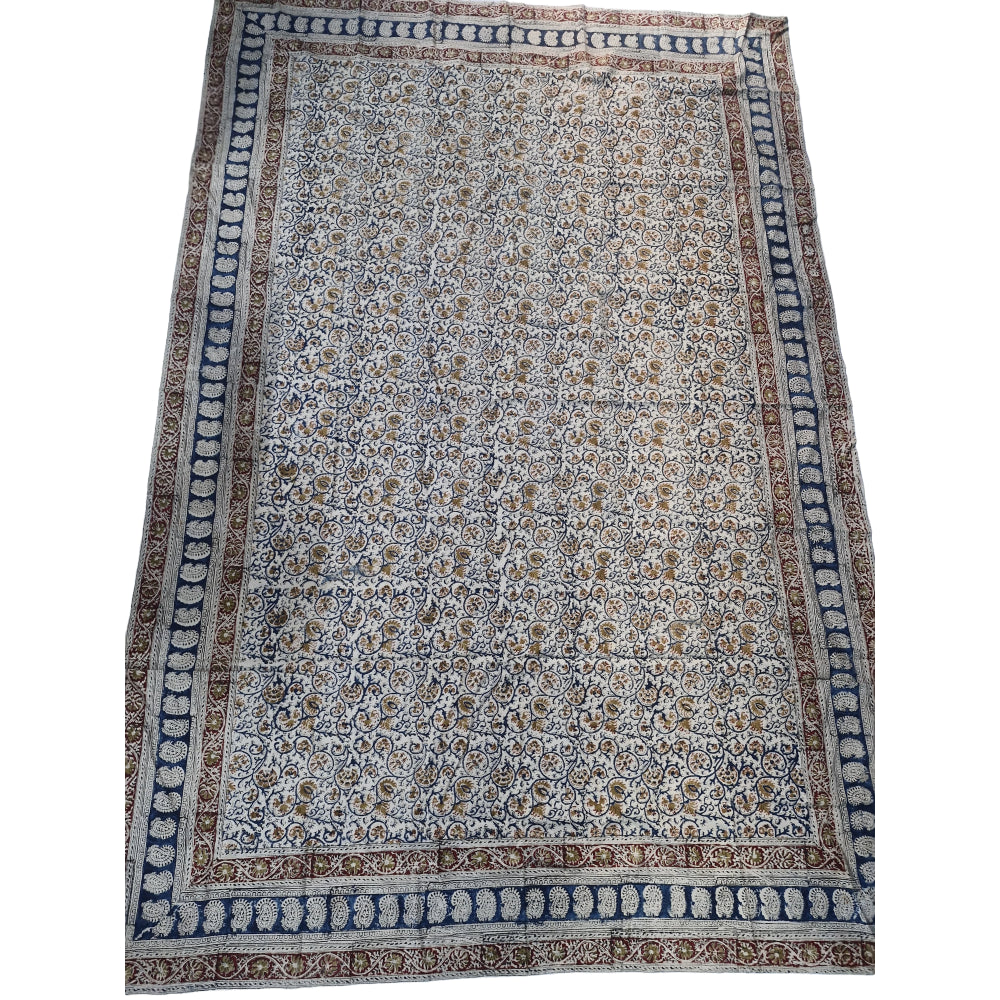 Kalamkari White and Yellow Color - Single Bed Bedsheet (60x90 Inches)