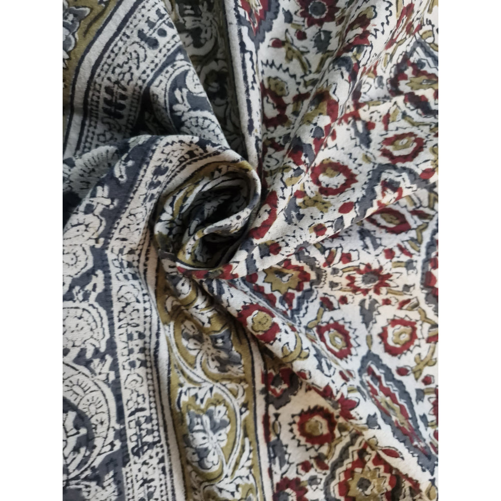 Kalamkari White and Yellow Color - Single Bed Bedsheet (60x90 Inches)