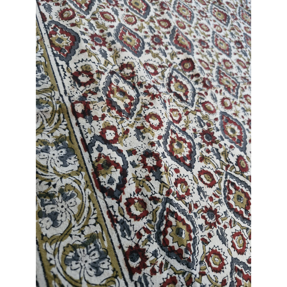 Kalamkari White and Yellow Color - Single Bed Bedsheet (60x90 Inches)