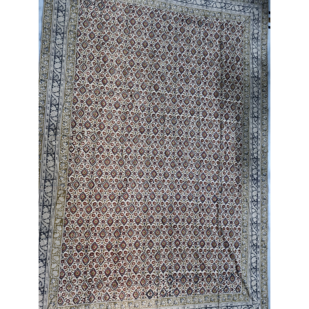 Kalamkari White and Yellow Color - Single Bed Bedsheet (60x90 Inches)