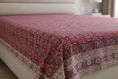 Kalamkari White and Yellow Color - Single Bed Bedsheet (60x90 Inches)
