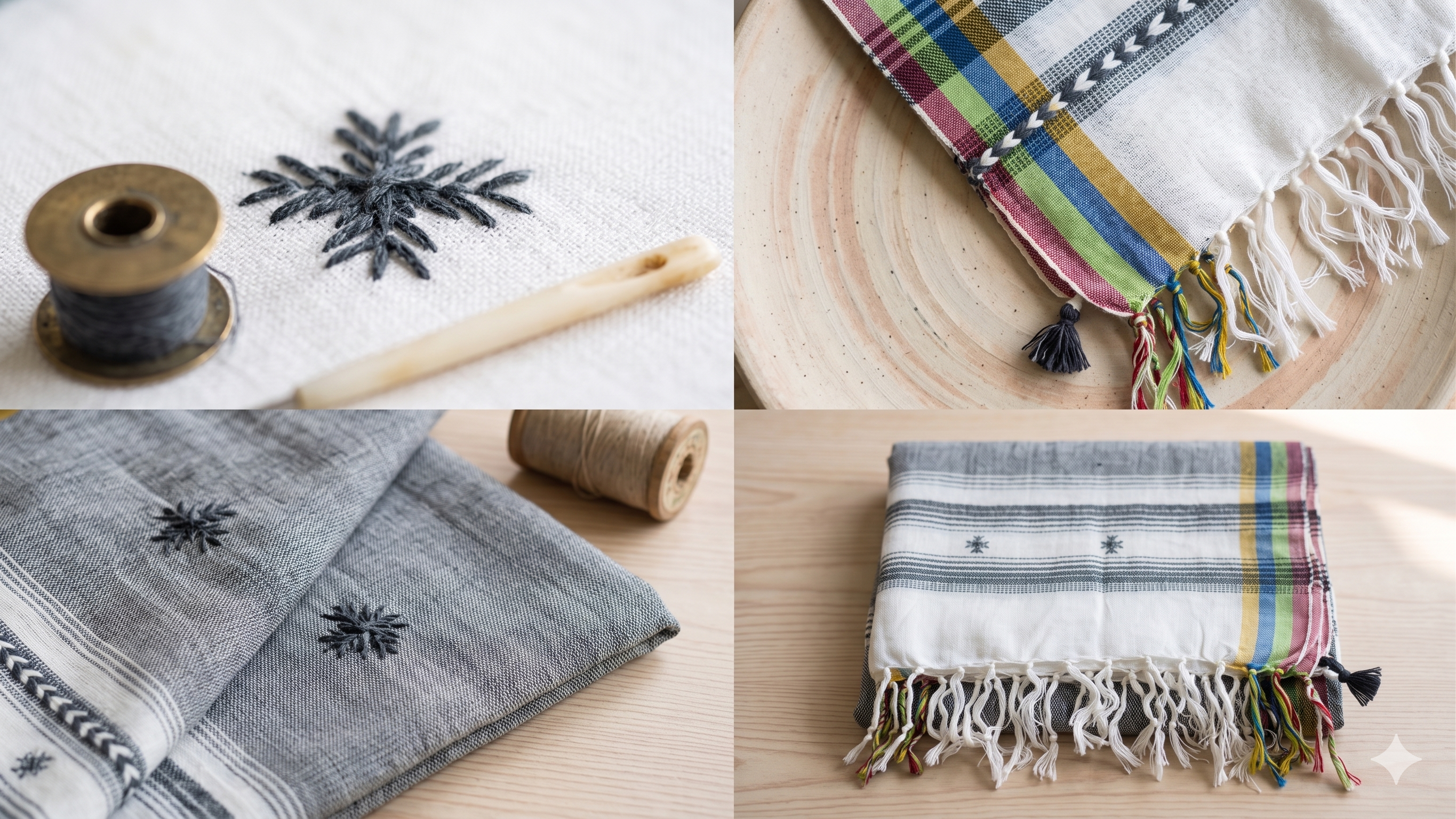 Handwoven Viscose Grey Color Kutch Bhujodi Stole with Tassels (W60cm X L210cm)