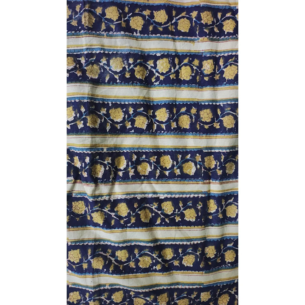 Handmade Bagru Print Textile –  Blue Floral Print Cotton Material