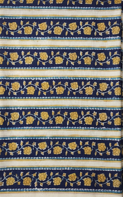 Sanganeri Hand Block Print Cotton Fabric – Blue Floral Print