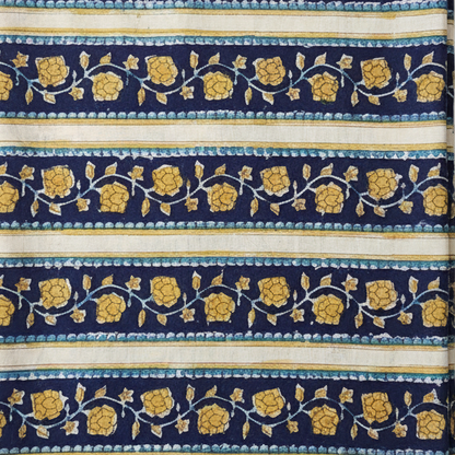 Sanganeri Hand Block Print Cotton Fabric – Blue Floral Print
