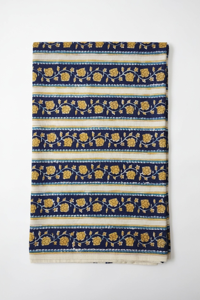 Sanganeri Hand Block Print Cotton Fabric – Blue Floral Print