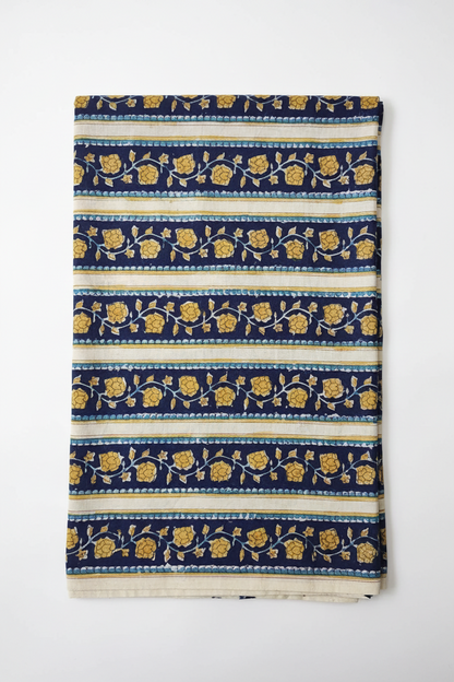 Sanganeri Hand Block Print Cotton Fabric – Blue Floral Print
